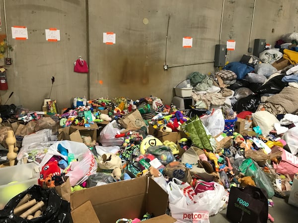 Donations pour in for displaced pets at Atlanta Humane Society emergency shelter in Roswell.