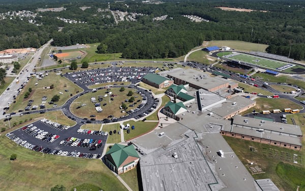 Aerial photo shows Apalachee High School, where four people were killed and nine others were taken to various hospitals after a shooting, Wednesday, Sept. 4, 2024, in Winder. (Hyosub Shin/AJC)