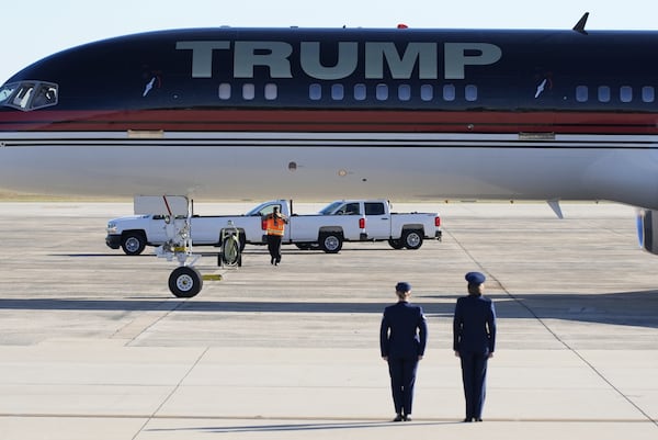 President-elect Donald Trump's airplane, with Trump aboard, arrives, Wednesday, Nov. 13, 2024, at Andrews Air Force Base, Md. (AP Photo/Alex Brandon)