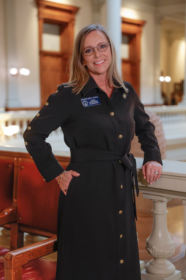 Sen. Shelly Echols, R-Alto, consults with her 19-year-old daughter on what to wear.  "I just don’t want to embarrass her, so I’ve sent her selfies many days and said, ‘Is this OK?’ " Echols said. "And she’ll tell me what to change.” (Natrice Miller/ natrice.miller@ajc.com)