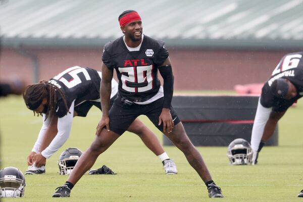 Falcons defensive back Casey Hayward (29) is shown during minicamp at the Atlanta Falcons Training Facility Tuesday, June 14, 2022, in Flowery Branch, Ga. (Jason Getz / Jason.Getz@ajc.com)