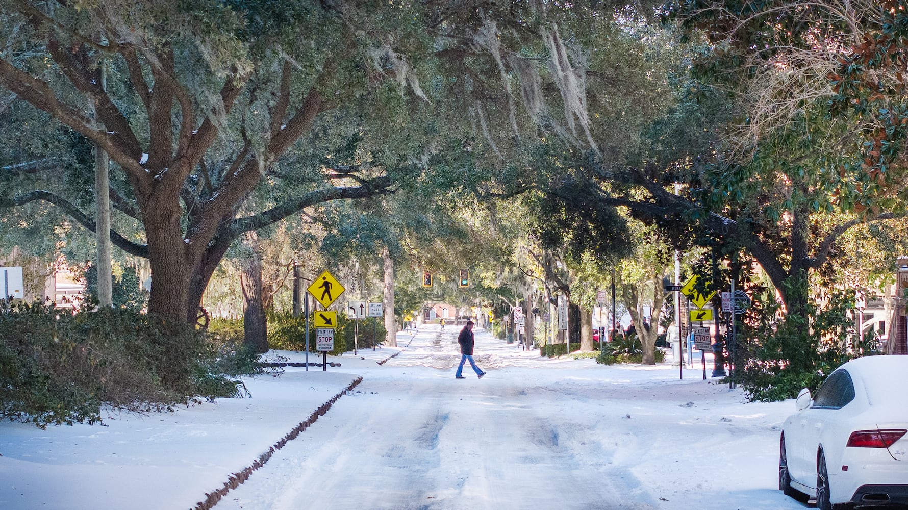 Liberty Street in Savannah, GA after a night of snow. January 22, 2024 (Justin Taylor/The Atlanta Journal Constitution)