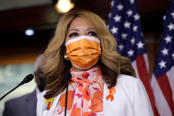 U.S. Rep. Lucy McBath (D-GA) speaks during a press conference on the passage of gun violence prevention legislation on Capitol Hill in Washington on March 11, 2021. (Yuri Gripas/ABACAPRESS.COM/TNS)