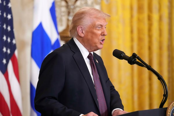 President Donald Trump speaks at a reception celebrating Greek Independence Day in the East Room of the White House, Monday, March 24, 2025, in Washington. (AP Photo/Jacquelyn Martin)