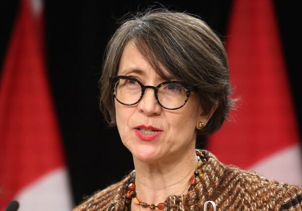 Gun control advocate and survivor of the1989 Ecole Polytechnique massacre Nathalie Provost speaks at a press conference on new measures to strengthen gun control in Ottawa, Ontario, on Thursday, Dec. 5, 2024. (Patrick Doyle/The Canadian Press via AP)