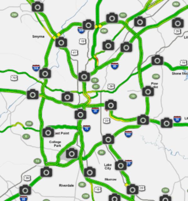 Around 3:45 p.m., it's tough to spot any areas of congestion on the WSB 24-hour Traffic Center map.