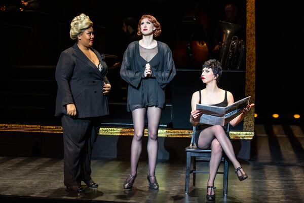 Nakiya Peterkin (from left), Mollie Downes and Logan Floyd star in the 25th anniversary tour of "Chicago," coming to the Fox Theatre Oct. 21-23.