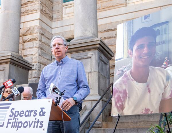 Manuel Paez-Terán’s father, Joel Paez, speaks about his son and his own experiences since the shooting death during Tuesday's news conference. (Jenni Girtman for the AJC)