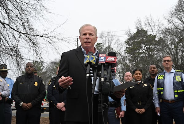 GBI director Michael Register speaks to members of the press during a press conference near Atlanta's planned public safety training center, Wednesday, Jan. 18, 2023, in Atlanta. Georgia state troopers helping conduct a “clearing operation” at the site of Atlanta’s planned public safety training center exchanged gunfire with a protester Wednesday morning, leaving the protester dead and one trooper wounded, according to the Georgia Bureau of Investigation. (Hyosub Shin / Hyosub.Shin@ajc.com)