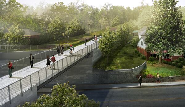 An artist rendering of the Atlanta Beltline's new Westside Trail. The three-mile trail extension, expected to be completed in 2016, is expected to help stimulate redevelopment in neighborhoods southwest and west of downtown. An artist rendering of the Atlanta Beltline's new Westside Trail. The three-mile trail extension, expected to be completed in 2016, is expected to help stimulate redevelopment in neighborhoods southwest and west of downtown.