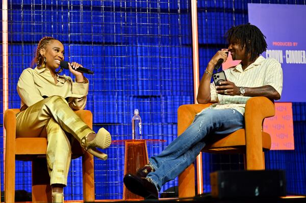 Ebonie Ward, founder of 11th & Co., and Barry Hefner, co-founder and president of SinceThe80s, on the music representation panel at UNLOQ404, the  Inaugural Creators Summit In Atlanta Presented By UTA at Overtime Elite Arena on October 14, 2023 in Atlanta, Georgia. (Photo by Derek White/Getty Images for UTA)