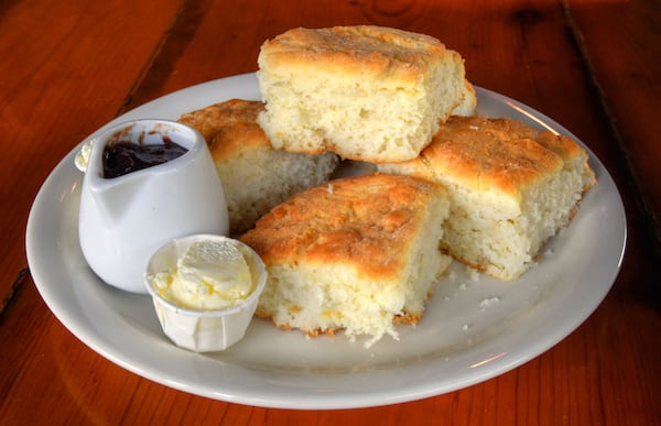 Ria’s Bluebird buttermilk biscuits with house-made strawberry jam and butter.
Chris Hunt for The Atlanta Journal-Constitution