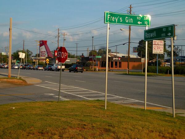 Leo Frank was lynched at Frey's Gin, about two miles east of the Marietta Square. The site is not far from the "Big Chicken." A historical plaque marking the site has been taken down temporarily due to DOT work but will be returned to the site afterward. Photo: Jennifer Brett, jbrett@ajc.com