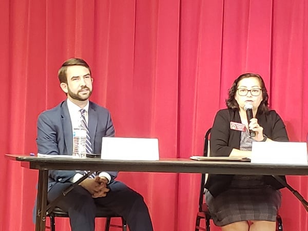 Republican Houston Gaines and Democrat Deborah Gonzalez participate in a candidates forum in Winder in 2018. Gaines defeated Gonzalez that year to take her seat in the Georgia House., and she later became the district attorney for Athens-Clarke County. Now he's proposing legislation that could make it easier to remove her from office after he says a number of departures by employees in the DA's office has created a growing "crisis." Maya T. Prabhu/maya.prabhu@ajc.com