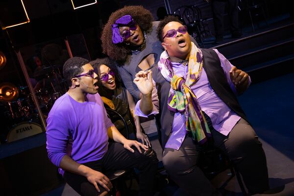 From left, Christian Magby, Arianna Hardaway, Candy McLellan and Trevor Rayshay Perry fill the stage with energy in "Passing Strange." Photo: Casey G. Ford