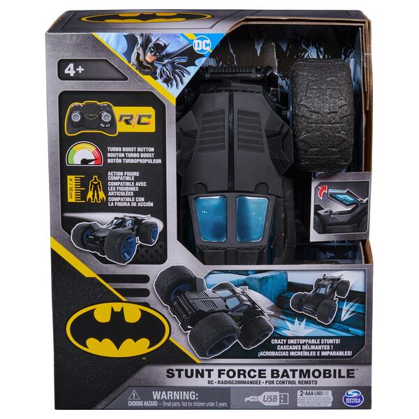 A remote-controlled Batmobile can zoom across multiple surfaces to pick up Batman or foil an escape.
(Courtesy of Spin Master)