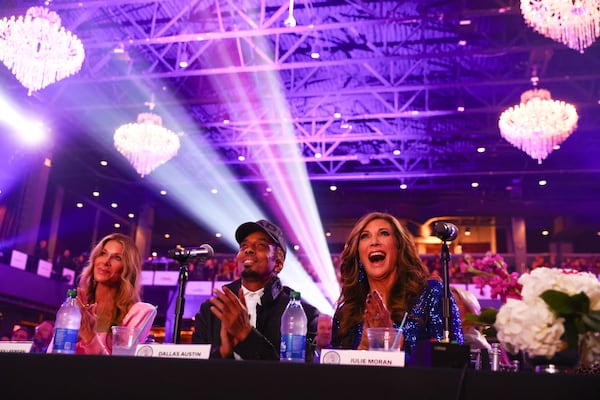 Celebrity Judges Stacey Leebern, Dallas Austin and Julie Moran at a previous Battle for the Brain lip synch battle.