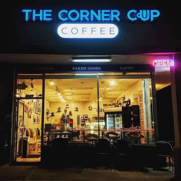 The Corner Cup in Decatur opens at 6 a.m. weekdays. Original partner Tess Cook recalls early customers being regaled one morning by a schoolboy singing Leonard Cohen’s “Hallelujah.” CONTRIBUTED BY RICH LAVERY