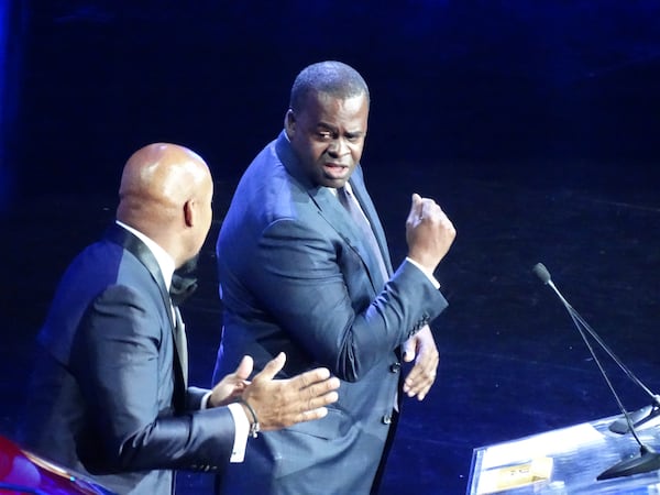 Mayor Kasim Reed did a little spontaneous dancing with Nephew Tommy to "It Takes Two." CREDIT: Rodney Ho/ rho@ajc.com