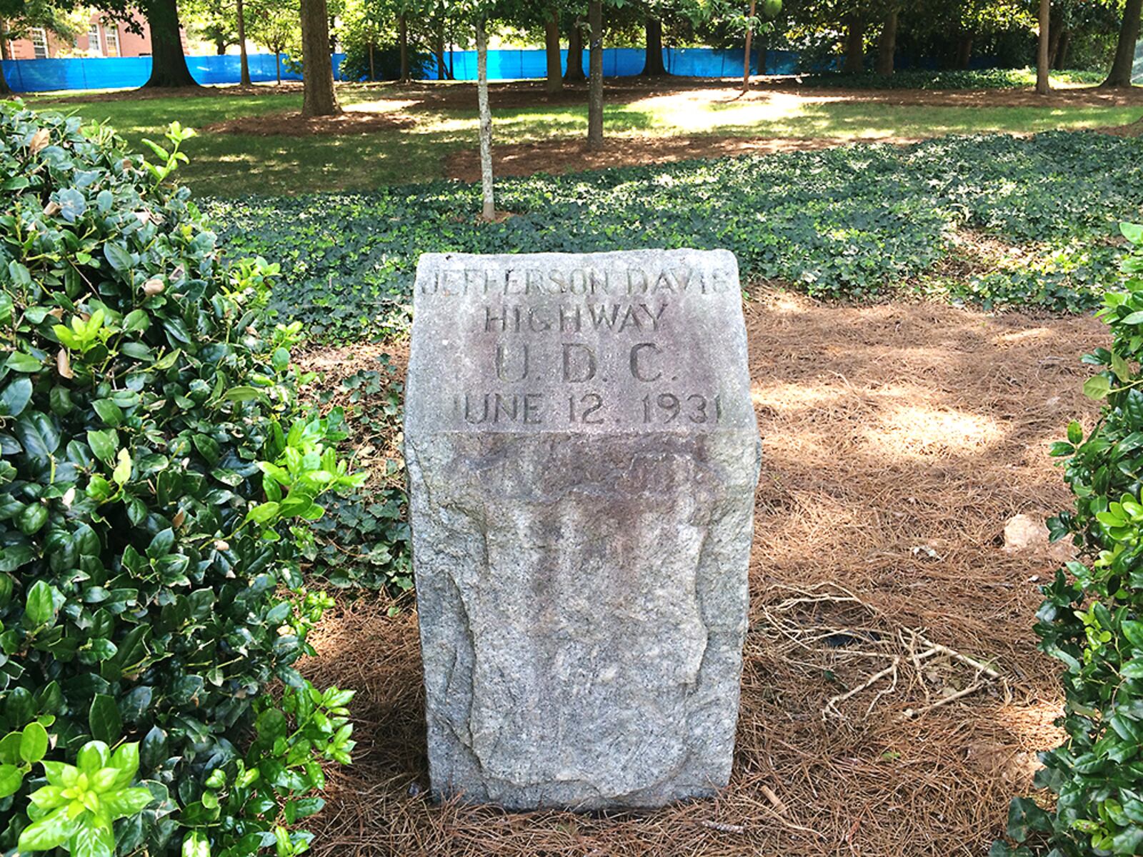 This Jefferson Davis Highway marker was placed on the Agnes Scott College by the United Daughters of the Confederacy.  (Pete Corson / pcorson@ajc.com)