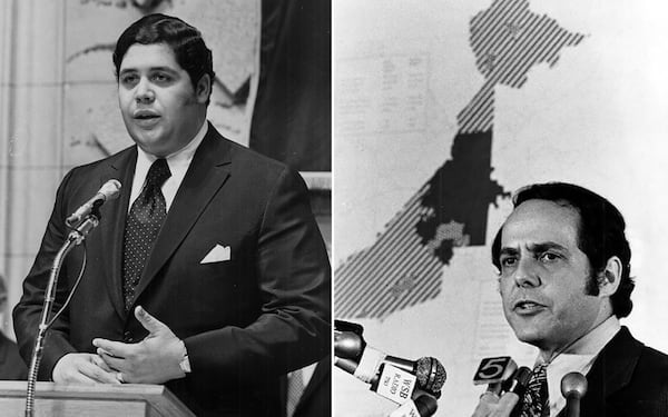 Maynard Jackson, left, first won election as Vice Mayor in 1969 and served under Mayor Sam Massell, right, for one term. Massell was the city's first Jewish mayor and its last white mayor. Jackson and Massell often clashed and Jackson would end up unseating Massell in the 1973 mayoral election. (AJC 1970 and 1971 file photos)