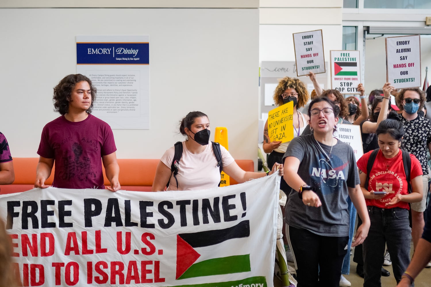 Protesters gathered for a second day of pro-Palestine demonstrations on the Emory University quad.