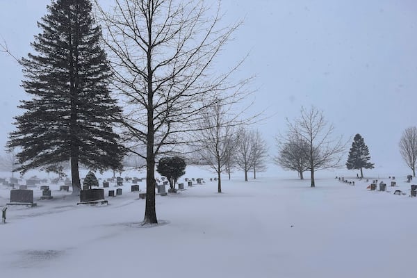 Fresh snow and high winds hit Lowville, N.Y., on Thursday, Dec. 12, 2024, as arts of the U.S. Northeast were in the grip of strong winter weather. (AP Photo/Cara Anna)