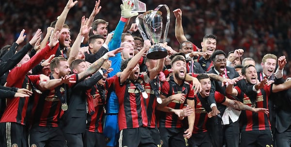 Atlanta United celebrates winning the MLS CUP 2-0 over the Portland Timbers on Saturday, Dec 8, 2018, in Atlanta.   