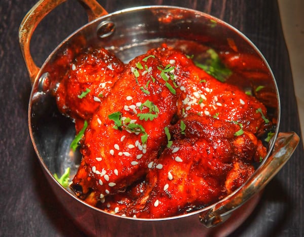 Mango Chile Wings from Tandoori Pizza & Wing Co. at the new Politan Row at Colony Square. (Chris Hunt for The Atlanta Journal-Constitution)