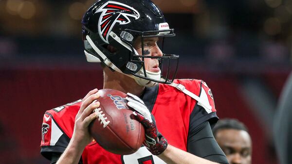 Atlanta Falcons quarterback Matt Ryan (2) warms up before the start of the final home game of the season Sunday, Dec. 22, 2019, against the Jacksonville Jaguars at Mercedes-Benz Stadium in Atlanta.