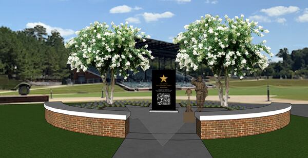 A rendering shows a new memorial that the National Infantry Museum near Fort Moore in Columbus, Georgia, will unveil Friday, Sept. 6, 2024. The memorial recognizes surviving relatives of U.S. service members who have died and features a photo collage and background about the origin of the term “Gold Star Family.” Courtesy of National Infantry Museum