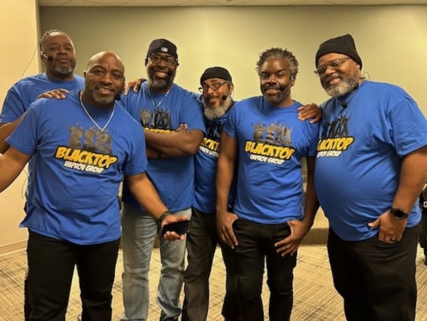 Because their comedy is clean, the Blacktop Improv Group performs at a variety of venues. Pictured, left to right, are Big Sean Larkins; Donteè “Don Megga” Ray; Tiger Gibson; Darian Perkins; Swift Rice; and Corwin “C-dawg” Oglesby.