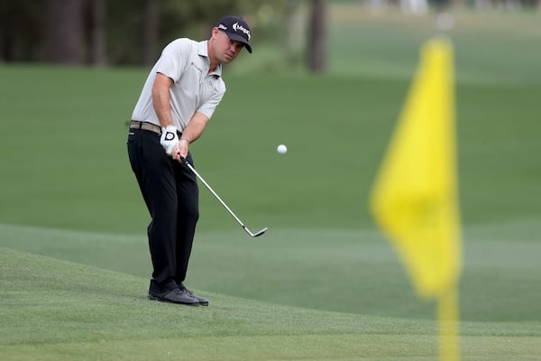 Brian Harman chips to the eighth green during the final round of the Masters Tournament Sunday, April 11, 2021, at Augusta National Golf Club in Augusta. (Curtis Compton/ccompton@ajc.com)