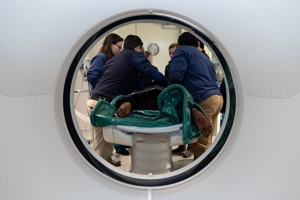 Zoo Atlanta's veterinary team treats Xander, an adult male sun bear, in the zoo's new animal care center. Xander was having dental issues and the CT scan indentified a tool root abscess that had to be removed. (Zoo Atlanta).