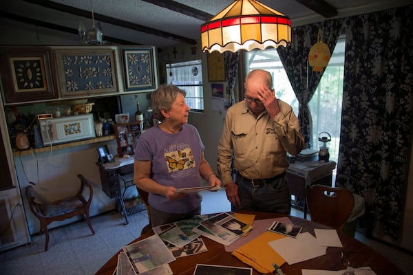 On March 25, 2017, Charles "Dob" Cunningham and his wife Kay Cunningham, looked at photographs of immigrants from Mexico who tried to cross into Eagle Pass, Texas illegally, some with bags of drugs. If it is built, the biggest challenge for President Donald Trump's wall may be private land holders in Texas, including Charles "Dob" Cunningham, a former Border Patrol officer whose home is a quarter of a mile from the Rio Grande and who does not want the wall on his property. "We've lived here and we've raised a daughter here, and I've put a lot of sweat and blood in this place," said Cunningham about him and his wife, Kay Cunningham. "We don't want to just give it away."