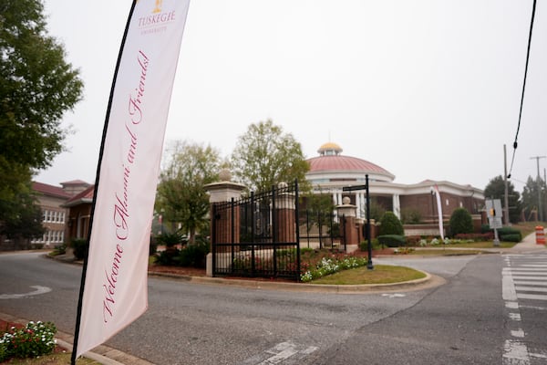 The entrance to Tuskegee University is seen, Monday, Nov. 11, 2024, in Tuskegee, Ala. (AP Photo/Mike Stewart)