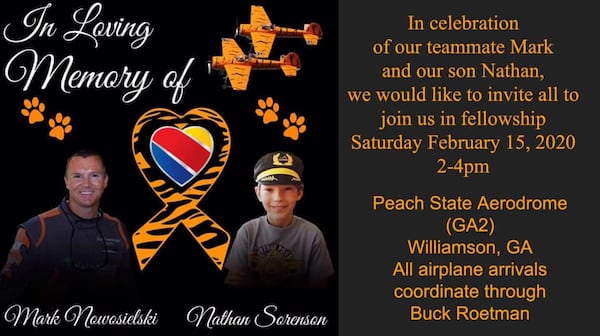 A memorial service for both families is set for Saturday at 2 p.m. at the Peach State Aerodome in Williamson.