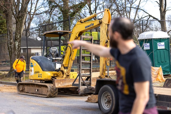 Howell Station Neighborhood Association President Arthur Toal speaks about construction taking place in Knight Park in the Howell Station neighborhood of Atlanta on Tuesday, February 7, 2023. (Arvin Temkar / arvin.temkar@ajc.com)