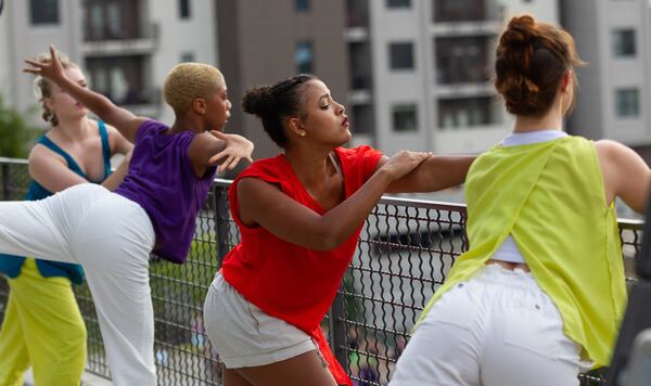 Bandaloop dancers perform on the Atlanta Beltline on Sunday, October 3, 2021. (Photo: Steve Schaefer for The Atlanta Journal-Constitution)