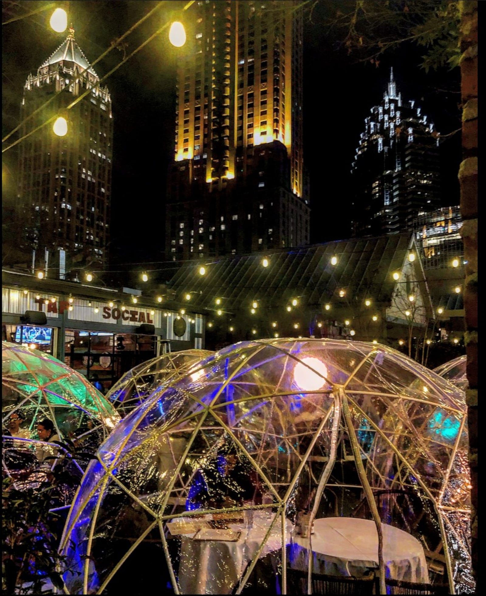 Publico in Atlanta is putting a half dozen geodesic igloo domes outfitted with space heaters on its patio. Courtesy of Publico