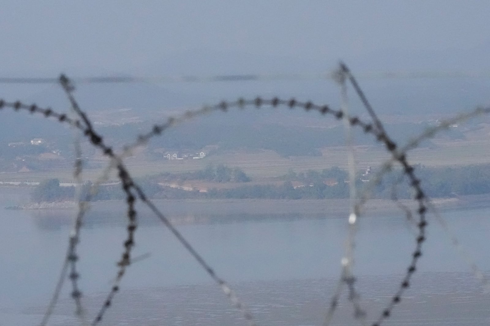 A North Korea's military guard post is seen from the unification observatory in Paju, South Korea, Thursday, Oct. 31, 2024. (AP Photo/Lee Jin-man)