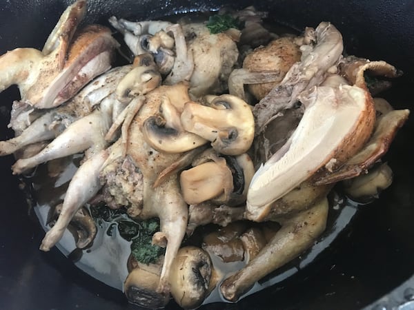 Quail casserole prepared by The Grey executive chef and co-owner Mashama Bailey on the culinary stage at the 2017 AJC Decatur Book Festival. The dish is from a recipe by the late Edna Lewis. Photo credit: Ligaya Figueras