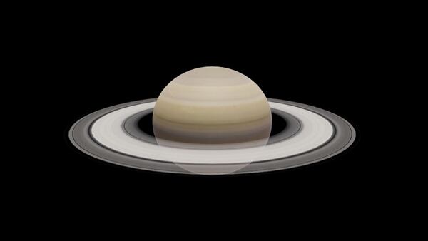 A 3D model of Saturn, the ringed gas giant planet.