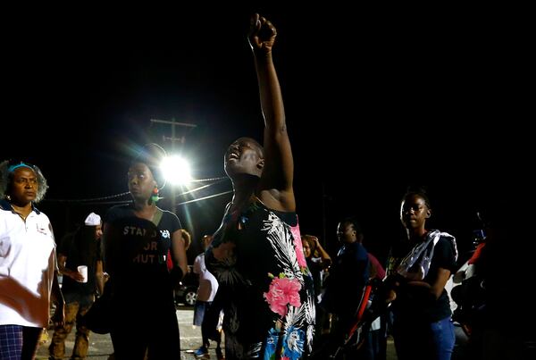 Veda Washington-Abusaleh, aunt of Alton Sterling, attends a vigil for Sterling on May 2, 2017, in Baton Rouge. The U.S. Justice Department declined to prosecute the Baton Rouge police officer who shot Sterling at close range.