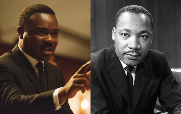 Martin Luther King Jr. was played by David Oyelowo in "Selma." (Left photo: Atsushi Nishijima/Paramount Pictures. Right photo: Allyn Baum/The New York Times)