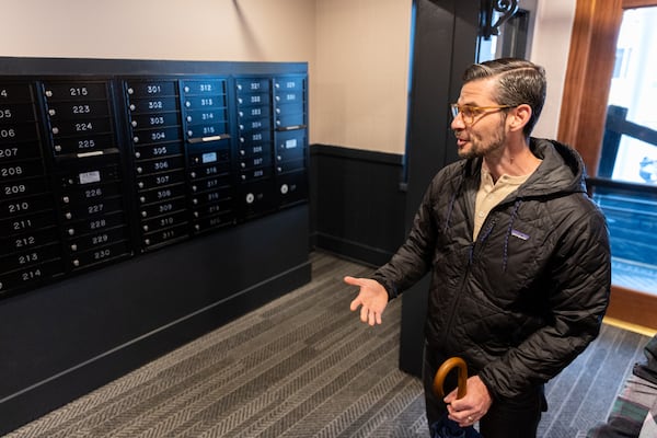 Developer Benjamin McLoughlin
of Canvas Companies gives a tour of Otto’s Apartment Hotel in Atlanta on Monday, December 9, 2024. The renovated apartment complex was formerly The Highland Inn. (Arvin Temkar / AJC)