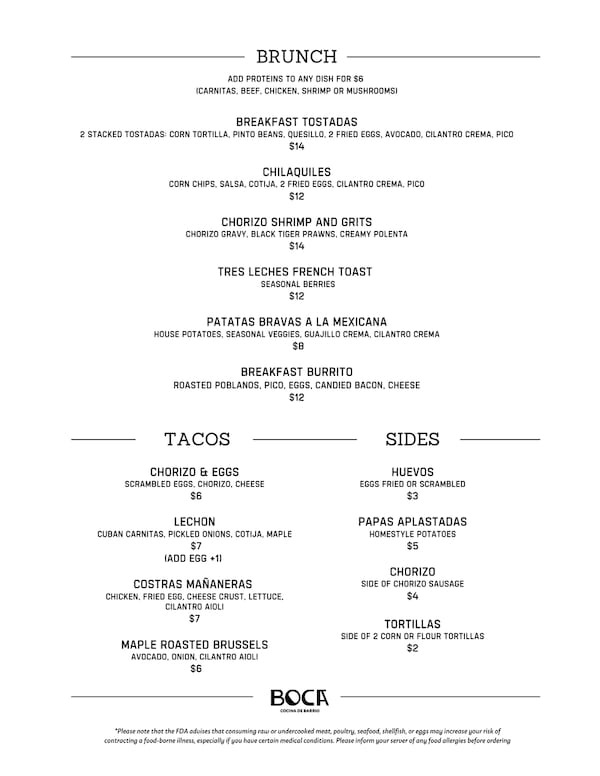 Boca menu