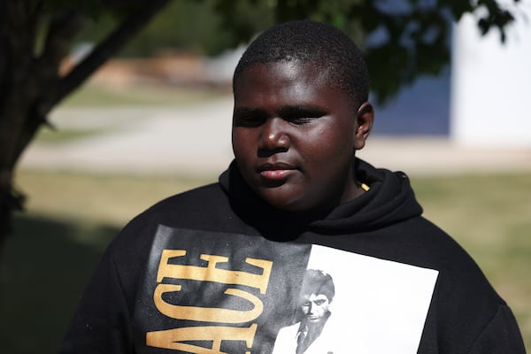 Apalachee High School student Jayden Finch, a freshman, talks to the AJC on Wednesday, Sept. 4, 2024, at Apalachee High School in Winder, Ga. One person is in custody after a shooting at Apalachee High School in Barrow County that injured multiple people Wednesday morning. Jason Getz/AJC
