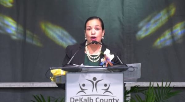 DeKalb County School District Cheryl Watson-Harris delivers her state of the district address on Feb. 23, 2020. (Screen shot)