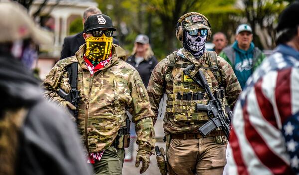 A small group of protesters turned out on Sunday, April 19, 2020, at the Cherokee County Courthouse in Canton. (Photo: Ben Hendren / Special to the AJC)